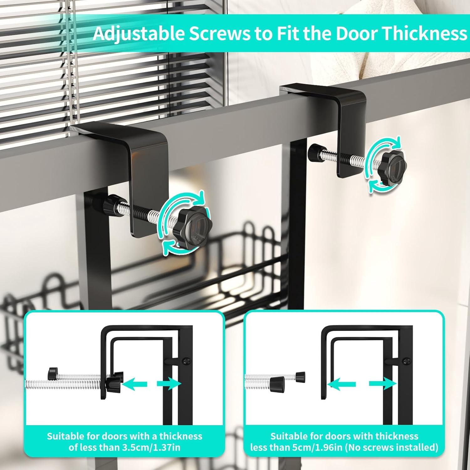 HapiRm 3 Tier Over the Door Shower Caddy, Hanging Shower Caddy with 16 Hooks and 2 Soap Holders, No Drilling Adjustable Hanging Bathroom Organizer - Black