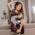 thumbnail image 3 of Fotbe Eagle With Hat And Roses Bata de Dormir para Mujer con Estampado, Camisón de Algodón de Manga Corta, Ropa de Dormir Casual, 3 of 6