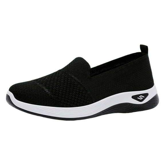 YOUYEDIAN Orthopedic Shoes for Women Anti-Slip Sneakers,Summer Wedge Air Cushion Breathable Mesh Slip On Walking Shoes,Casual Wedge Sneakers (Black, 7 Wide)