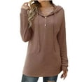 thumbnail image 4 of Women's Button V Neck Knitted Hoodies Sweaters Long Sleeve Casual Sweatshirt Drawstring Lightweight Pullover Tops Womens Clothes, 4 of 7