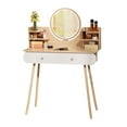 thumbnail image 6 of Anvazise Makeup Vanity Desk with LED Lighted Mirror, Vanity Table with 2 Drawers and Opening Shelves, Bedroom Dressing Table, 3 Modes Brightness Adjustable (Wooden Color), 6 of 13