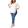 thumbnail image 2 of Agnes Orinda Plus Size Shirt for Women 3/4 Bell Sleeve V Neck Double Layers Chiffon Blouse Top 1X White, 2 of 6