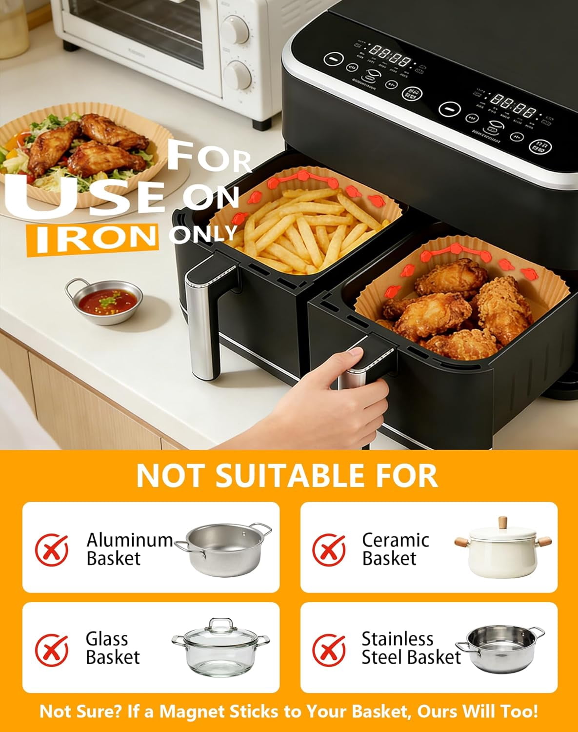 JJEAN-24PCS Air Fryer Silicone Liner Magnets, Magnetic Buckles for Holding Down Parchment Paper Liners, Secure Disposable Air Fryer Paper and Prevent Burning or Food Covering, Air Fryer Accessories (