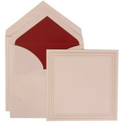 JAM Paper Wedding Invitation Set, Large Square, 7 x 7, White Card with Red Lined Envelopes and Ivory Triple Border, 50/pack