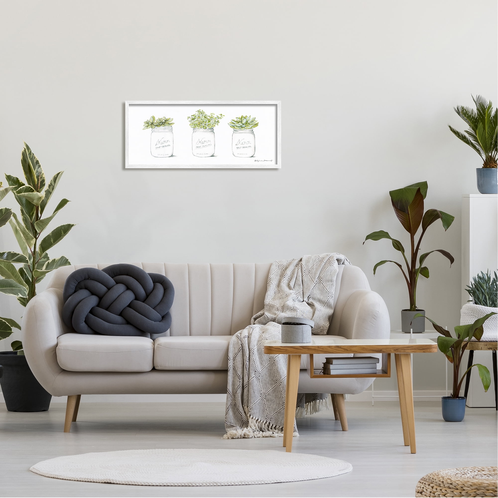 Stupell Country Greenery Succulent Jars Botanical & Floral Painting White Framed Art Print Wall Art