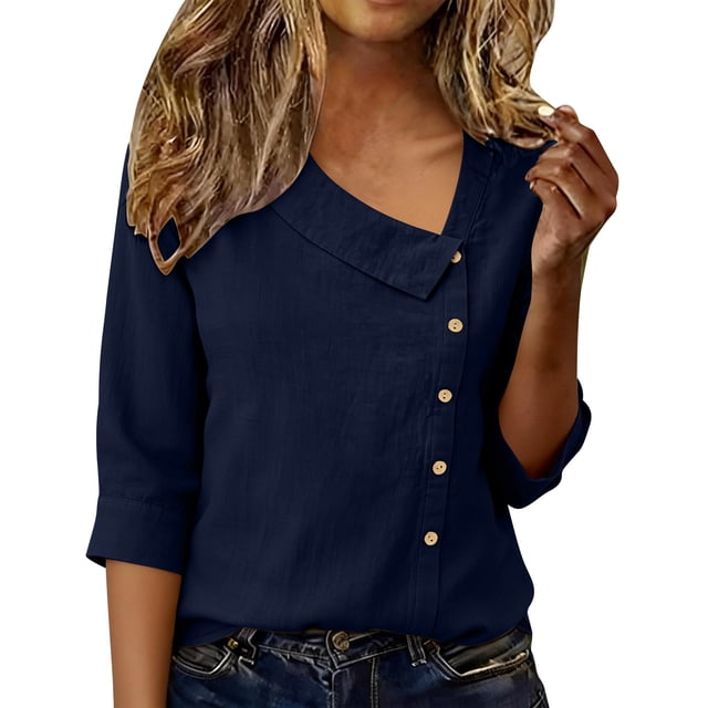 TaTaai Women's Loose Fit Linen T-Shirt Short Sleeve Round Neck Patch Pocket Solid Color Casual Summer Breathable Top Gift