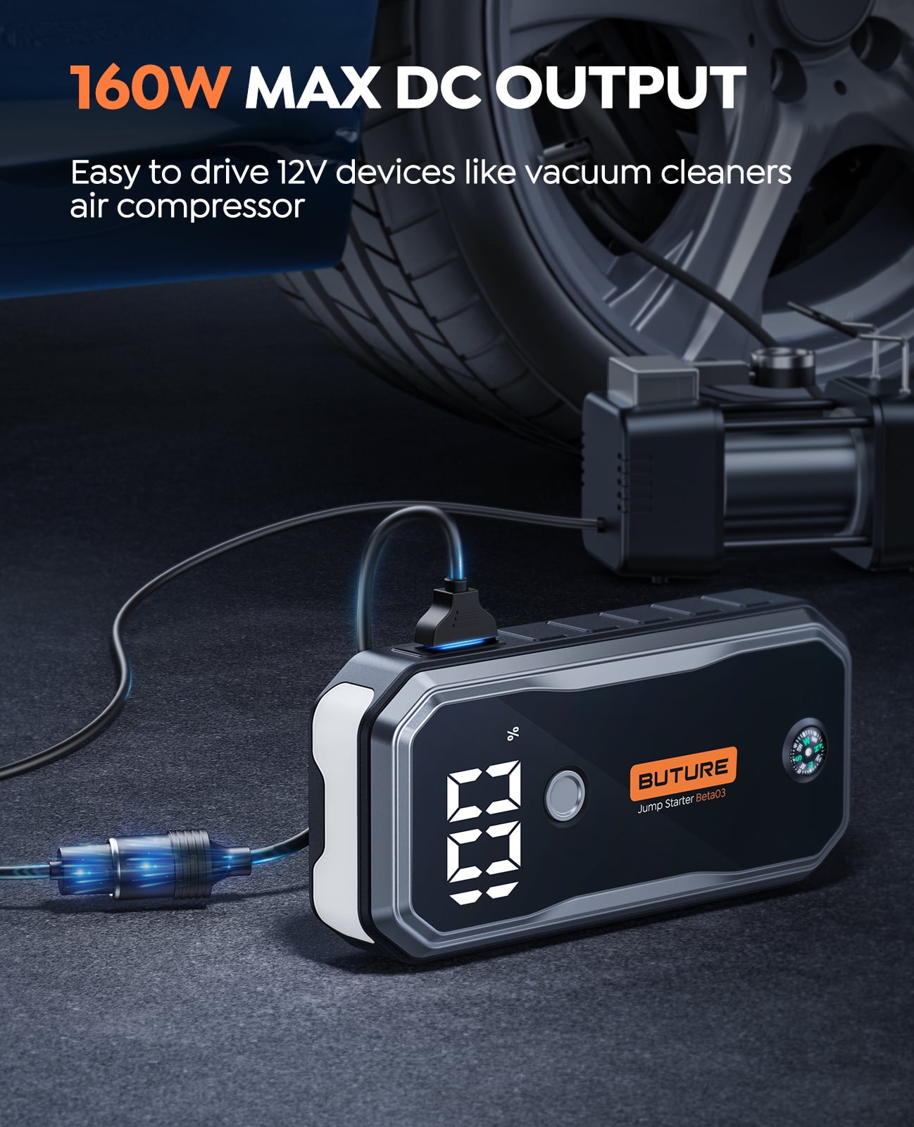 Car Jump Starter 4000A 23800mAh Auto Booster(All Gas or 8.0L Diesel)  Wireless Charger YABER 