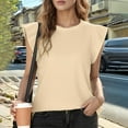 thumbnail image 2 of Womens Summer Tops Women's Fashion Casual Short Sleeved T Shirt Round Neck Solid Color Loose Top Vest 1 Athletic Tops for Women Loose Fit Business Shirts Women Neck Top Camisole Tall Cloth Beige M, 2 of 9
