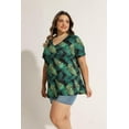 thumbnail image 4 of CASSIE LIZ Womens Plus Size Tops 2X Summer V Neck Shirts Green Leaves Fashion Short Sleeve Tee Loose Fit Botanical Print Tunics Spring Blouses Casual Slit Hem Pullovers 2XL 18W 20W, 4 of 6