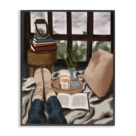 Stupell Industries Rustic Lodge Relaxing Reading in Bed Black Framed Giclee Art, 11 x 14, by Saba Rauf