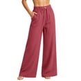 thumbnail image 2 of VEKDONE Wide Leg Elastic High Waisted Pants for Women Summer Loose Fit Palazzo Pants Summer Casual Lightweight Beach Vacation Travel Trousers for Daily Wear Red XXL, 2 of 8