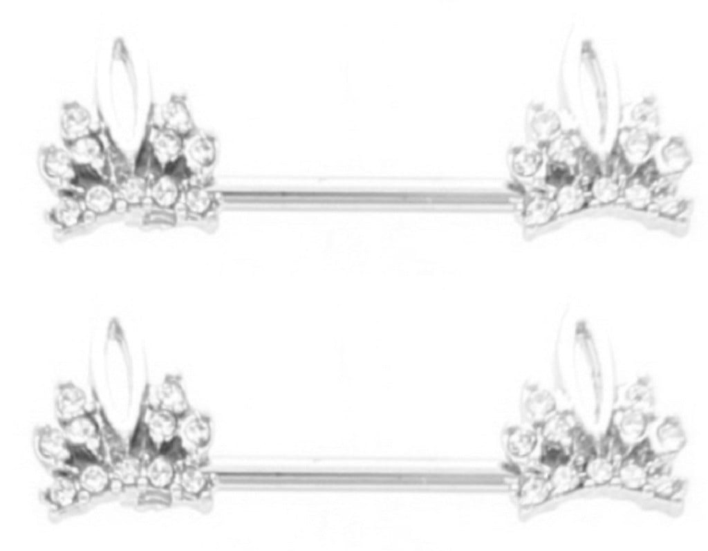 Nipple Ring Bars CZ crystal Tiara Crown Jewelry Pair 14g Body Accentz