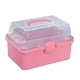 thumbnail image 1 of Caja de almacenamiento transparente con tapa y asa, organizador de 3 compartimentos para el hogar, 7.87'' Rosa, 1 of 9