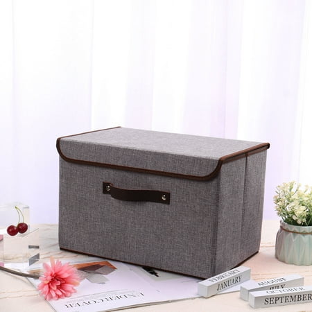 storage foldable lid faux bin fabric leather box handles cube gray