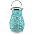 thumbnail image 5 of Northlight Woven Iron Pillar Candle Lantern with Glass Hurricane - 16.25" - Turquoise Blue, 5 of 8