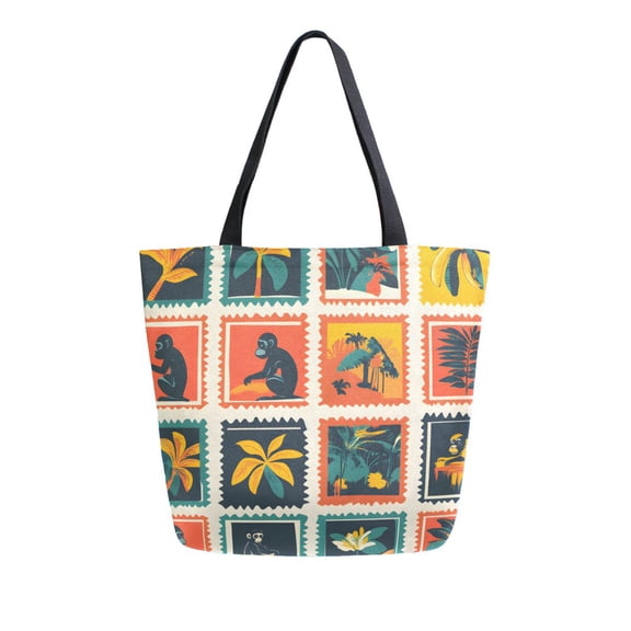 FORMRS Womens Canvas Tote Bag with Zipper Inner Pocket Shoulder Handbag, Jungle Stamp