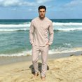 thumbnail image 5 of GrmtClth Minimalist Daily Mens Outfit Henley Stand Collar Long Sleeve Shirt and Drawstring Pants Multi Occasion Casual Set Khaki 2XL, 5 of 6