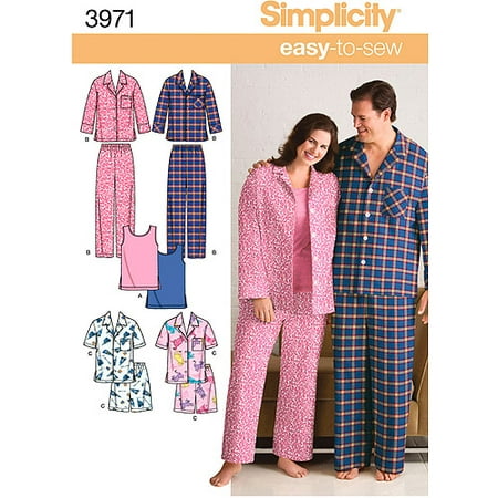 Simplicity Plus Size XL-XXXL Misses' & Men's Pajamas Pattern, 1