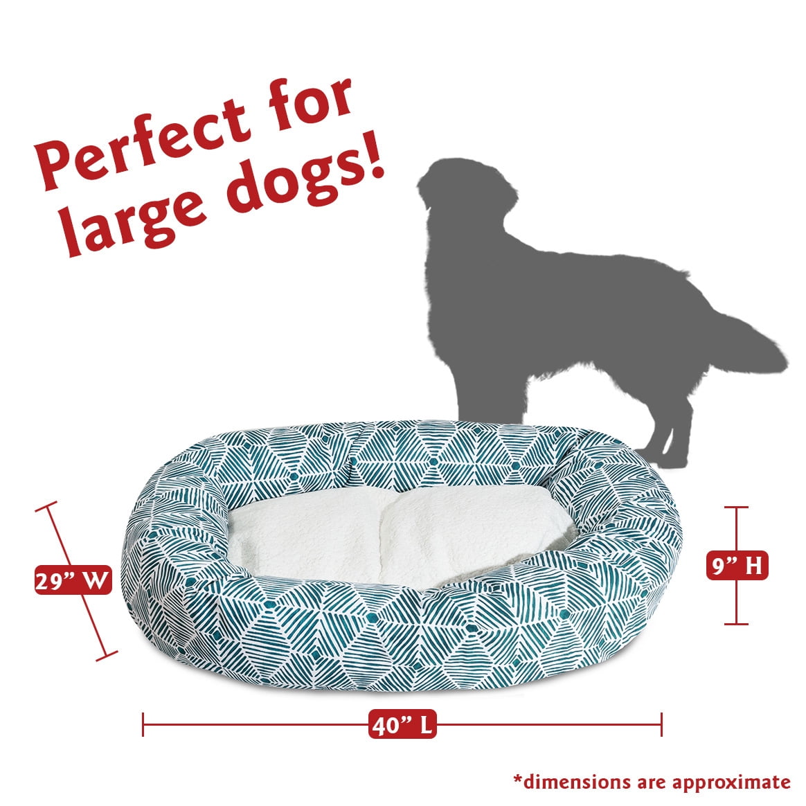 Majestic Pet Sherpa Charlie Bagel Pet Bed for Dogs, Calming Dog Bed Washable, Large, Emerald