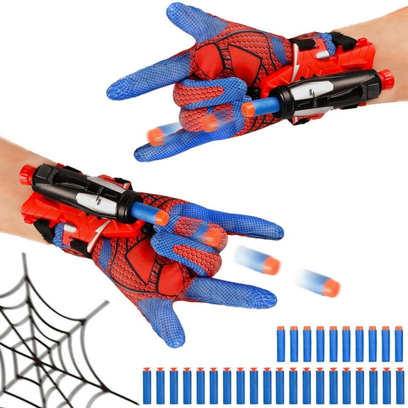 2 Set Spider Web Shooters with Gloves and Soft Bullet,Superheroes Wrist Launcher Toy for Kids