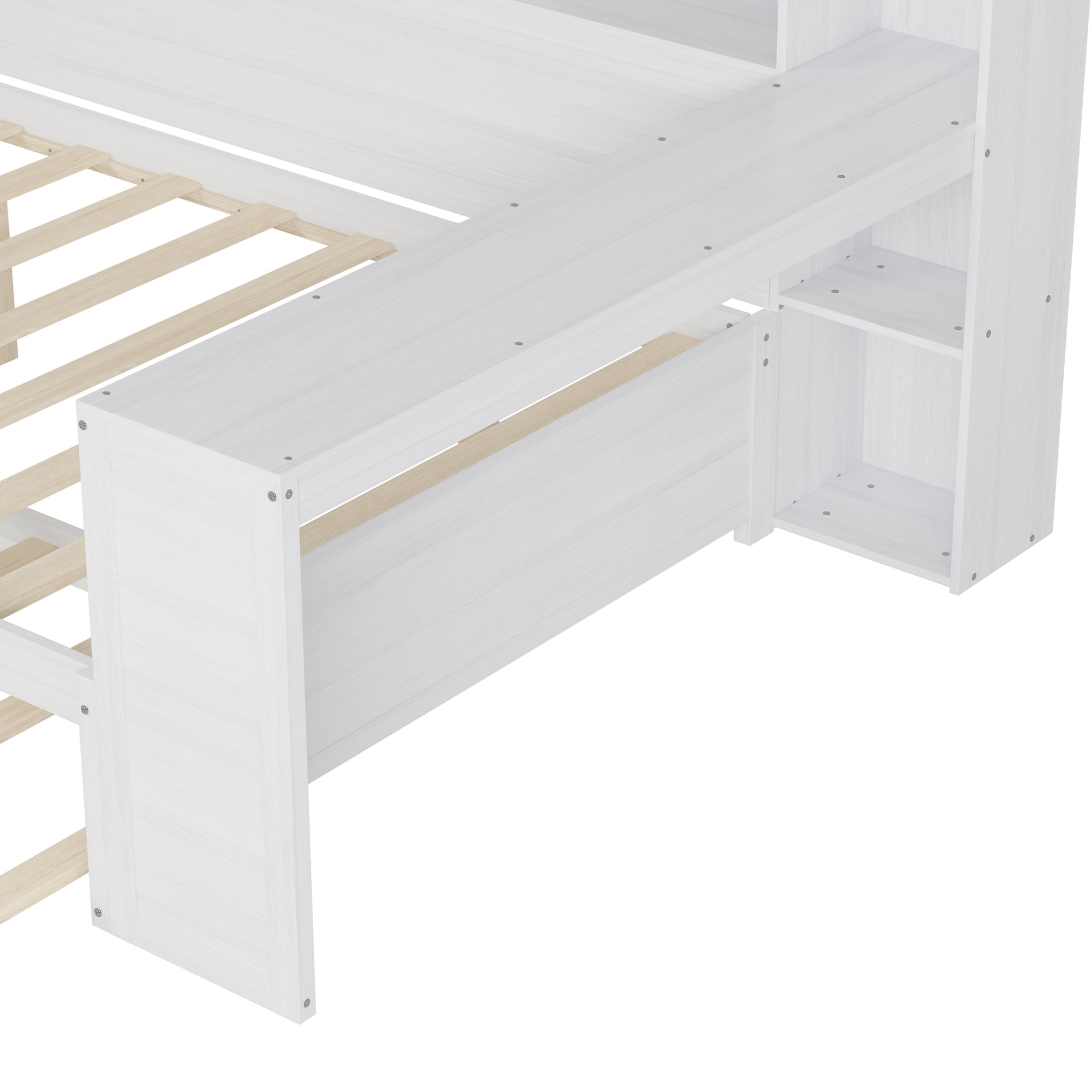 Noble House Full Size Daybed with Twin Trundle, Storage Shelves and Study Desk, Antique White