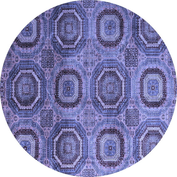 Ahgly Company Machine Washable Indoor Round Abstract Blue Modern Area Rugs, 3' Round