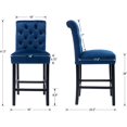 thumbnail image 2 of Bar Stools Set of 2, 26 inch Velvet Counter Height Barstools Modern Upholstered Kitchen Island Wood Bar Chairs for Home Pub/Bistro/Coffee House, Blue, 2 of 6