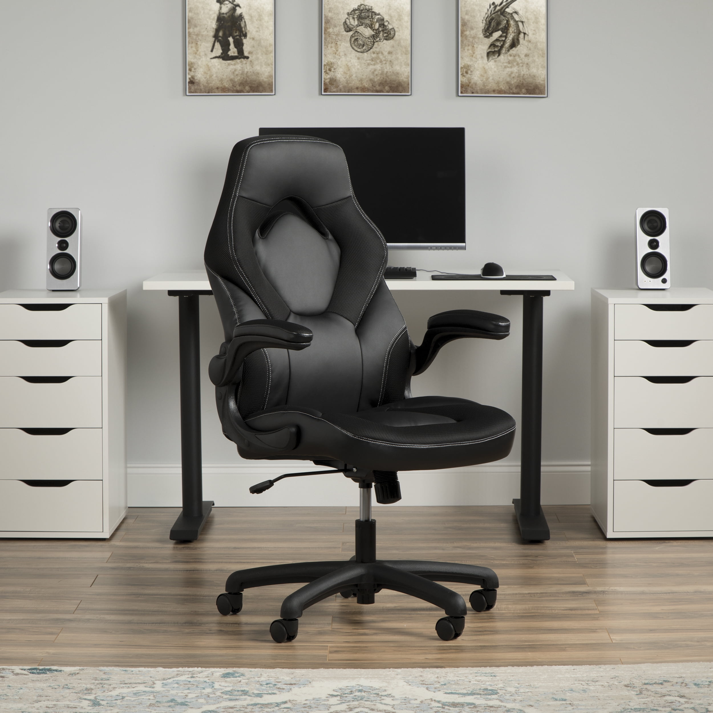 OFM Essentials Collection Racing Style Bonded Leather Gaming Chair, in Black (ESS-3085-BLK)