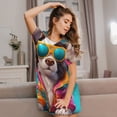 thumbnail image 3 of Gukieu Colorful Sunglasses Dog Print Women's Nightgown, A-line Round Neck Short-sleeved Nightgown Pajamas Home Wear Suitable for Home and Outing, 3 of 6