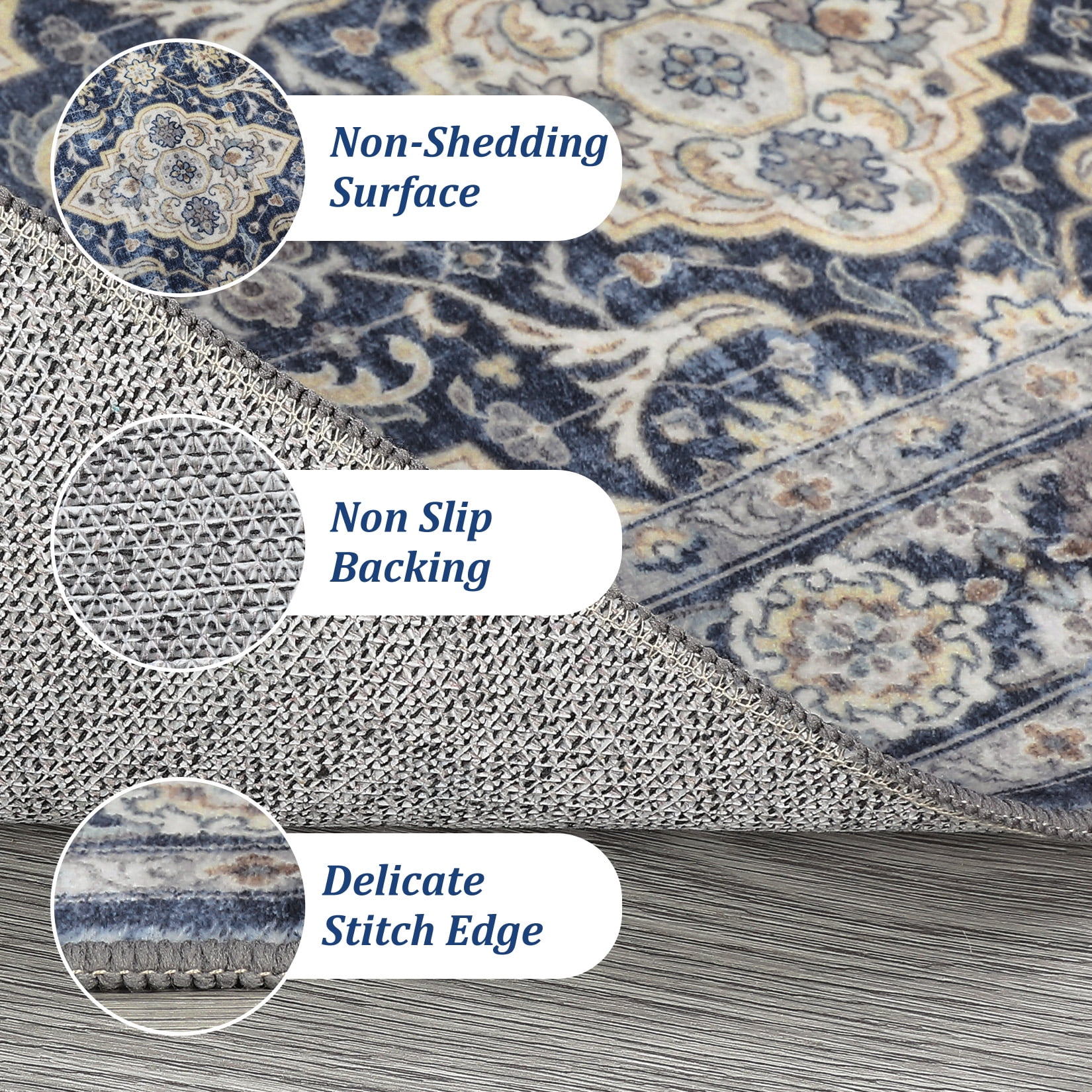 GlowSol 2' x 6' Kitchen Runner Rug Boho Vintage Floral Rugs Non Slip Bedroom Rugs for Laundry Room Hallway, Navy Blue