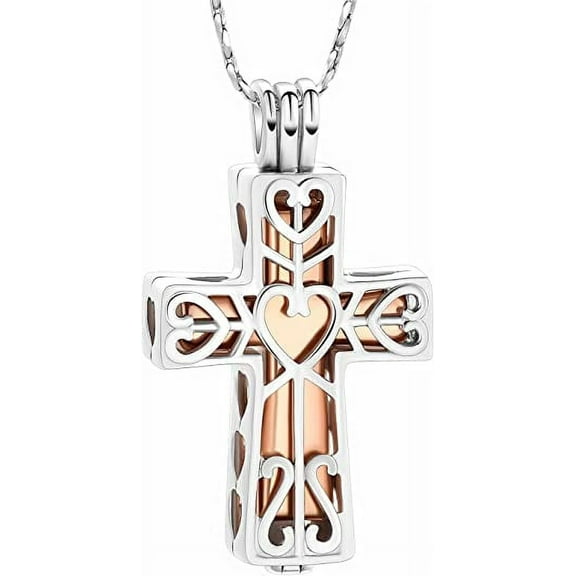 Cremation Ashes Jewelry Urn Pendant Necklace with Hollow Cross Urn Keepsake Cremation Jewelry for Ashes for Women Men