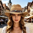 thumbnail image 2 of Sun Hats for Women Unisex Western Cowboy Wide Brim Straw Sun Hat Beach Fedora Khaki One Size, 2 of 5