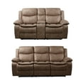 thumbnail image 2 of Roundhill Furniture Ensley Faux Leather Reclining Sofa and Loveseat in Sand Finish, 2 of 11