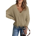 thumbnail image 1 of Mode des Femmes de Couleur Bloc Pull Manches Longues Creux Pompons en Détresse Pull, 1 of 4