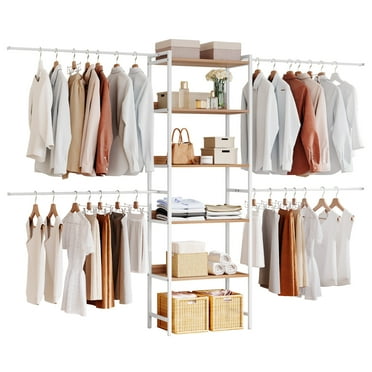 Dextrus Closet System, Heavy Duty Closet Organizer, Adjustable Armoires Clothing Racks with 5 Shelves, Metal Garment Rack for Checkroom, Bedroom Fits 6-9 ft Space, White