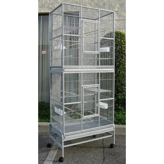 76" X-LARGE Double Stacker Metal Cage Bird Flight Parrot Breeding Detachable Rolling Stand Cage for Cockatiels Conure Canary Aviary Finches Budgies
