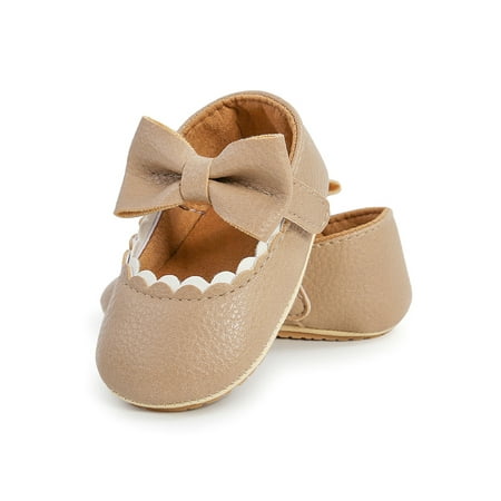 

Oucaili Newborn Flats Bowknot Crib Shoes Comfort Mary Jane Lightweight First Walkers Princess Dress Shoe Party Khaki Bow 6C