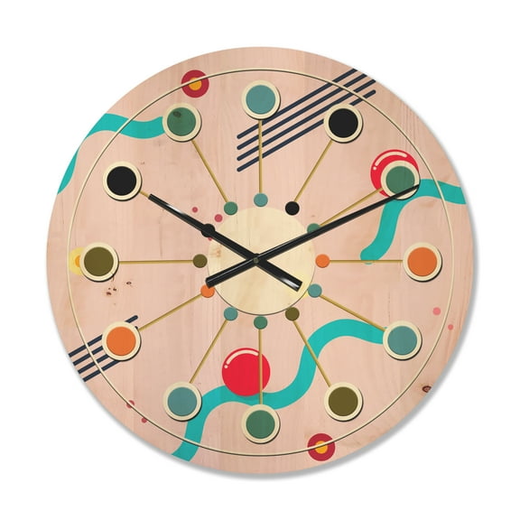 Designart 'Geometrical Abstract Retro Pattern III' Mid-Century Modern Wood Wall Clock