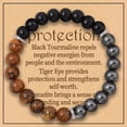 thumbnail image 1 of Pulsera con cuentas de ojo de tigre y meteorito Triple energía positiva Elástica y ajustable Joyería unisex hecha a mano para hombre y mujer, 1 of 5