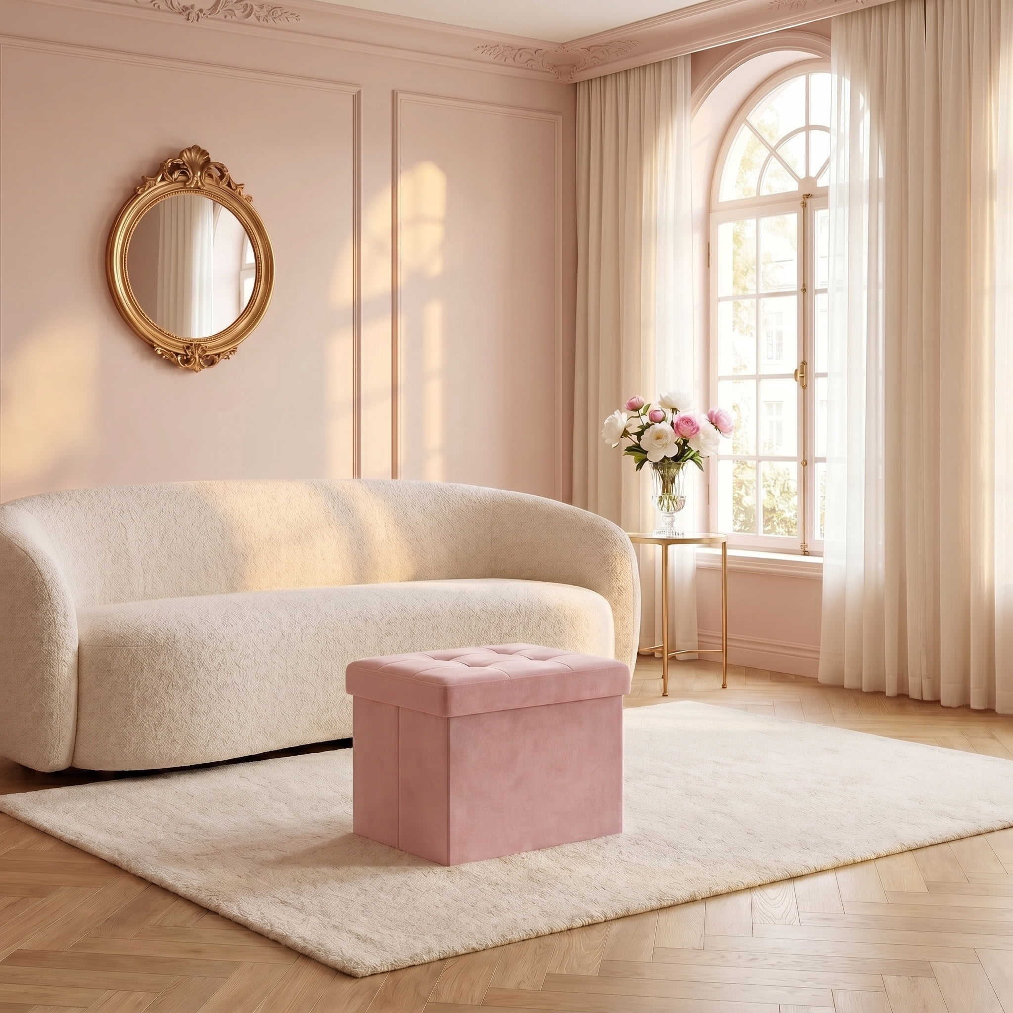 Nordic HyggeFolding Storage Ottoman Footrest, Jelly Pink