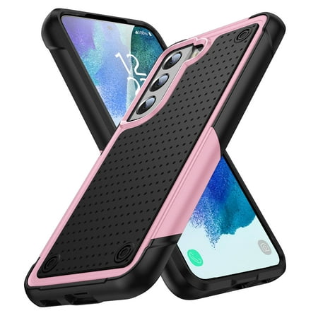 Dteck Case for Samsung Galaxy S21 FE 5G Dual Layer Protective Heavy Duty Cover Shockproof Rugged with Non Slip Textured Back Military Protection Bumper Tough Case Pink
