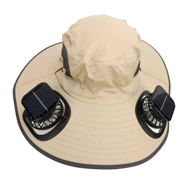 Fan Hat Adjustable UPF50 Wide Brim Sun Bucket Hat Nylon with 2 Solar Fan for Men