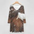 thumbnail image 4 of Cow Hide Brown & White Long Sleeve Dresses For Women Vintage Elegant Party Dress Oversized V-neck Dress S-8XL, 4 of 7