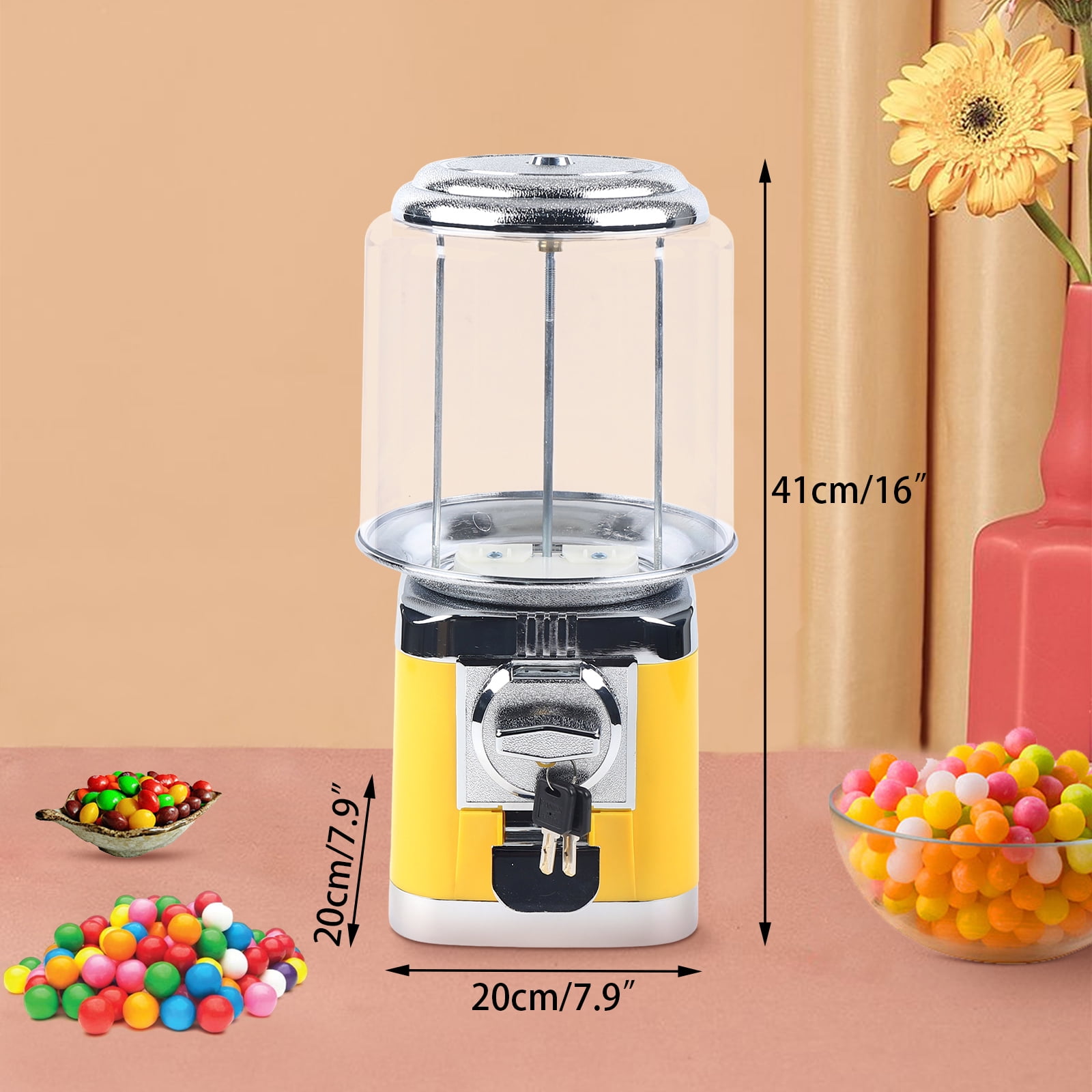 7.9*7.9*16inch Yellow Bulk Gum Candy Vending Machine Indoor Candy Machine Vending Machine Kids Nut Treat Dispenser