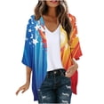 thumbnail image 2 of Gamivast Summer Cardigans for Women Patriotic Star Stripe Print Open Front Loose Flowy Fit Cover Ups Lightweight Breathable Chiffon 3/4 Sleeve Kimono Beach Vacation outfits, 2 of 6