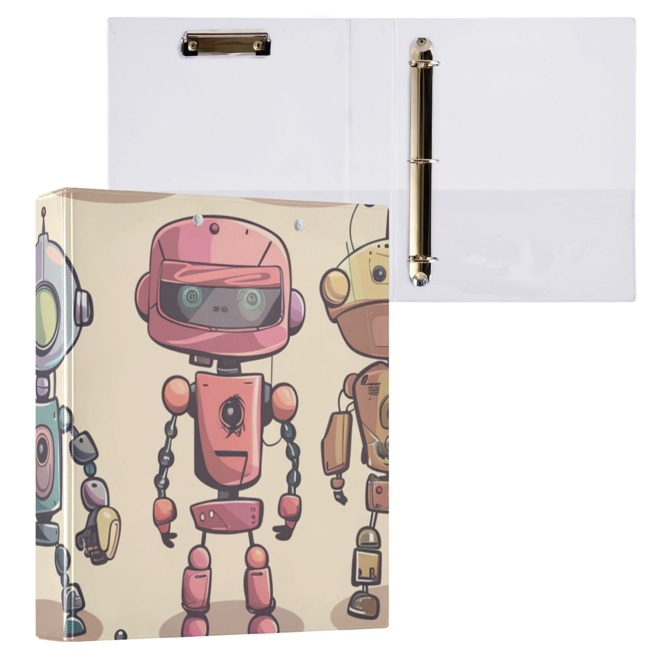 Robots 3 Ring Binders 1.5 inch Hardcover File Folders with Interior Pockets A4 Size Organizer for School Office Hospital