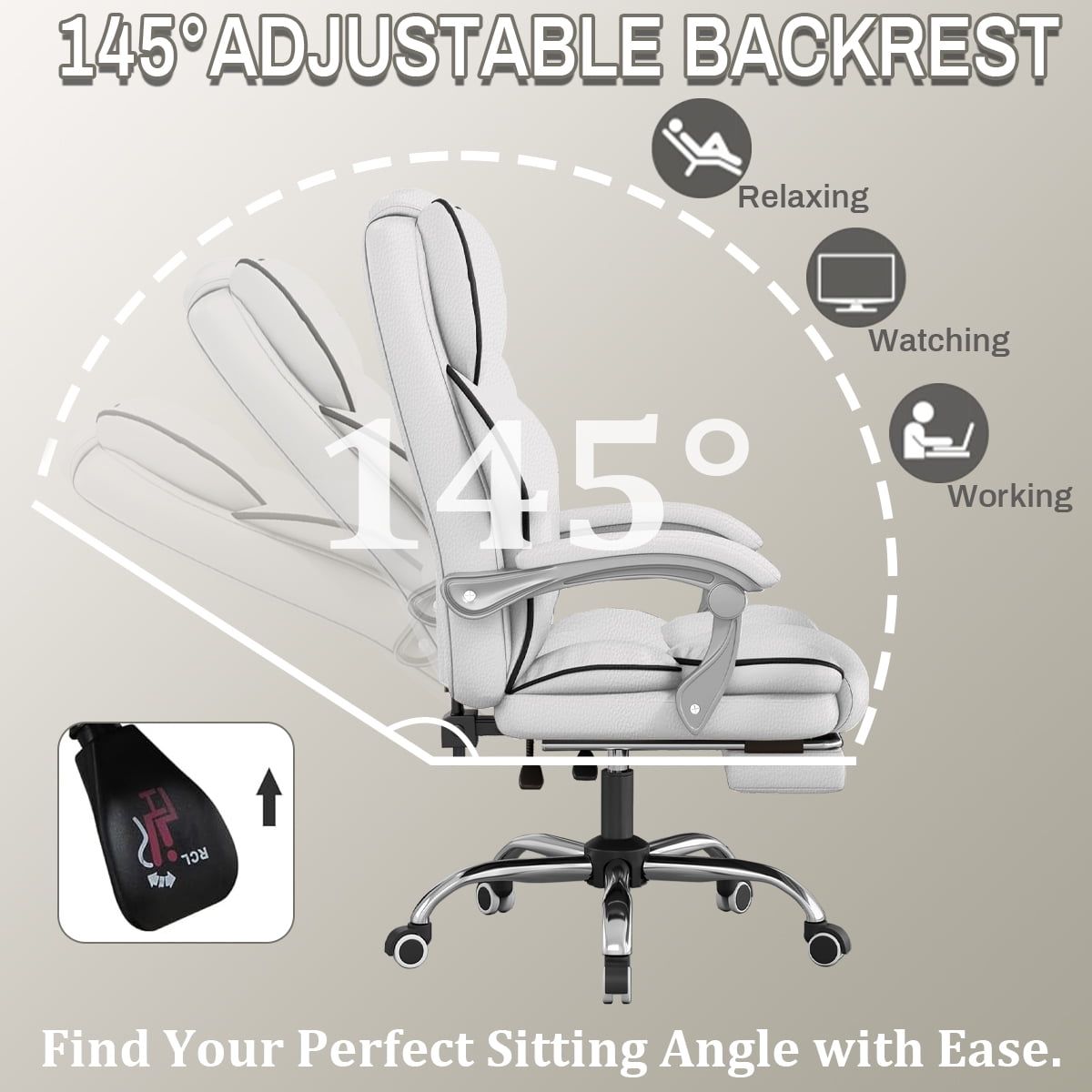 XUEGW Executive Office Chair High Back Computer Gaming Chairs Leather Desk Chair with Foot Rest Ergonomic Swivel Work Chairs,White