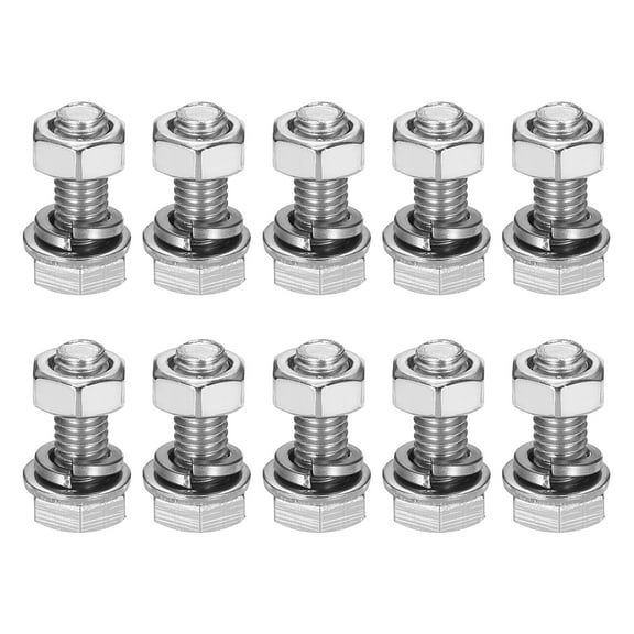 M6 x 16mm 304 Stainless Steel Hex Head Screws Bolts, Nuts, Flat & Lock Washers Assortment Kit, 10 Sets