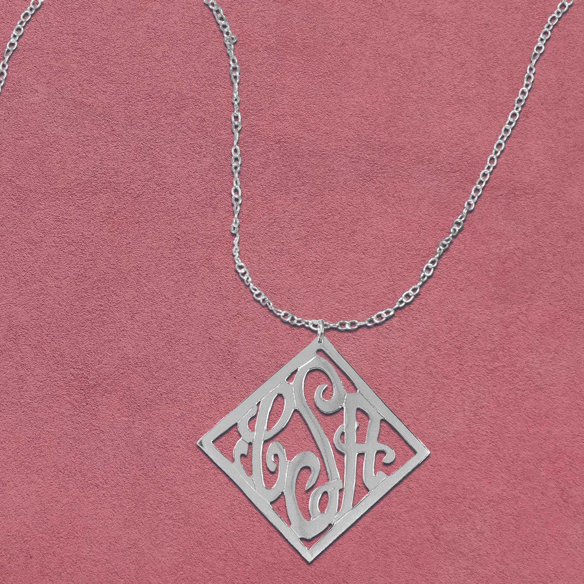Monogram Necklace Personalized Stylish Frame in Sterling Silver or 14K Gold Plated Sterling Silver