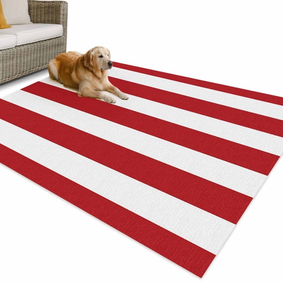 Outdoor Rug 5x8 ft Minimalist Striped Waterproof Outdoor Patio Rug Mat Non Slip Outside Area Rugs Carpet for RV,Camping,Porch,Deck,Pool,Balconybackyard,Red White